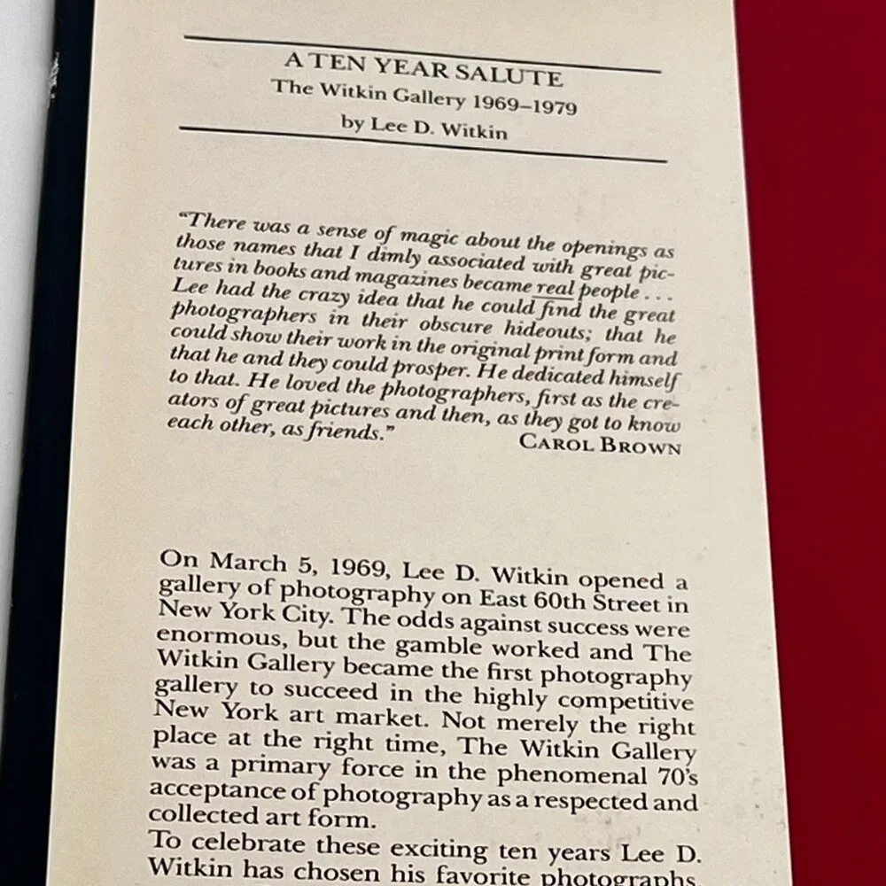 A Ten Year Salute Selection of Photographs Witkin Gallery 1979 Hardcover w/ DJ